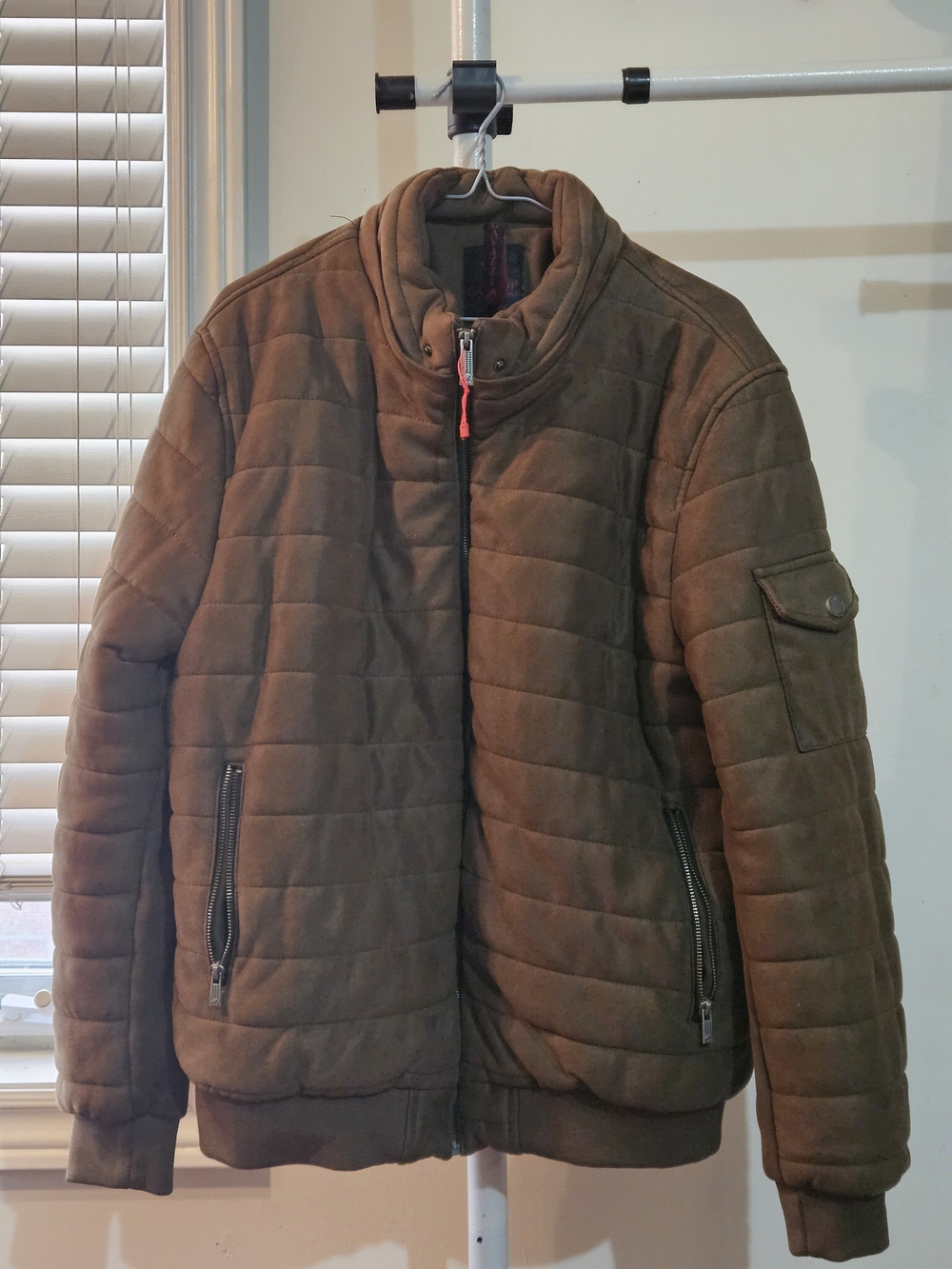 Men's Quilted Brown Jacket - Casual Puffer Coat